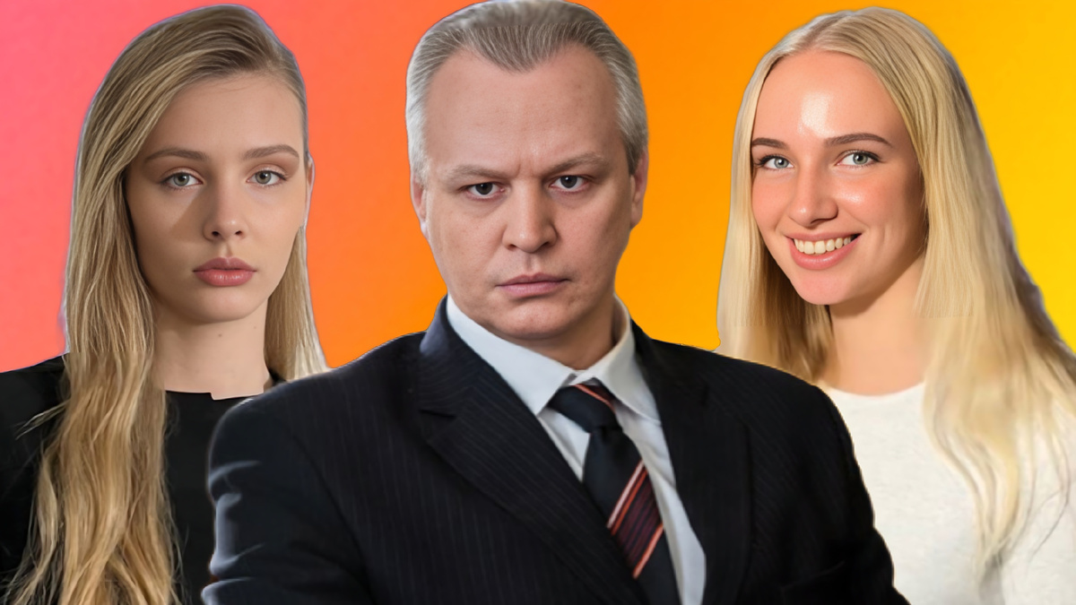 Актер Сергей Юшкевич с дочерьми. Дарина и Селена. Коллаж. Автор: Елена Д.