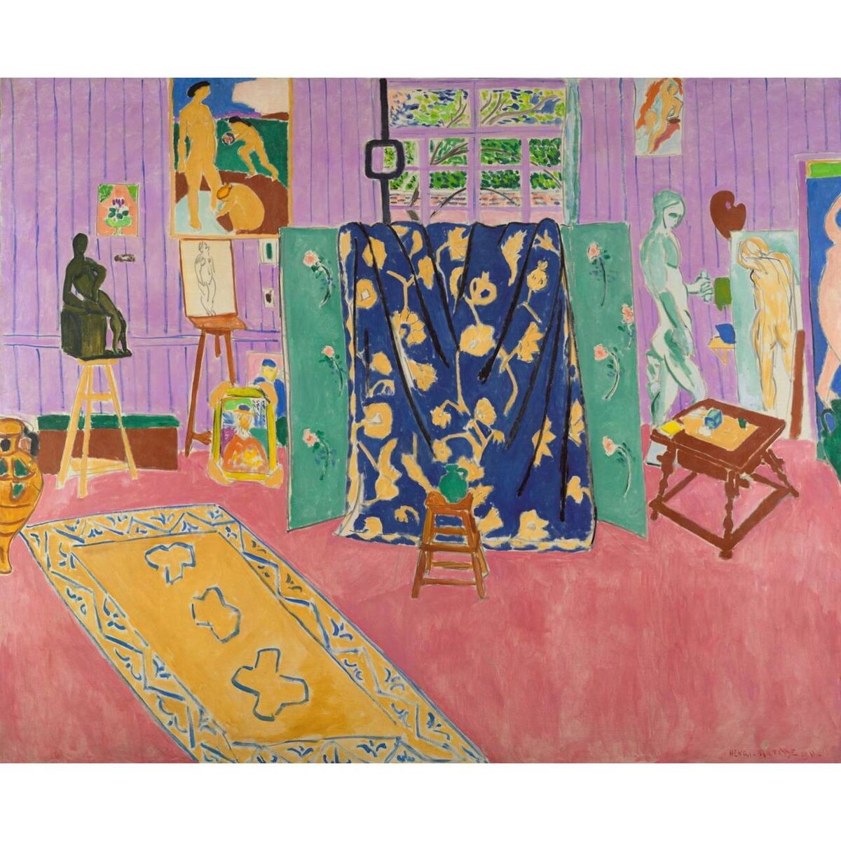 Анри Матисс. «Мастерская художника (Розовая мастерская)». 1911. Картину можно увидеть в Галерее искусства стран Европы и Америки XIX–XX веков (Волхонка, 14).
