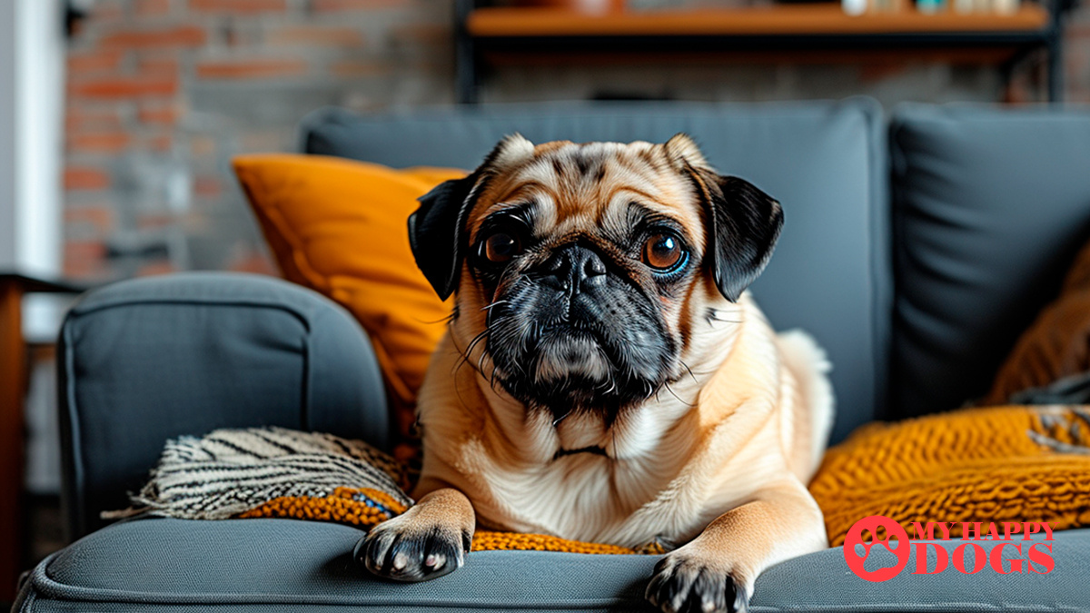 Мопсы любят сидеть на диване