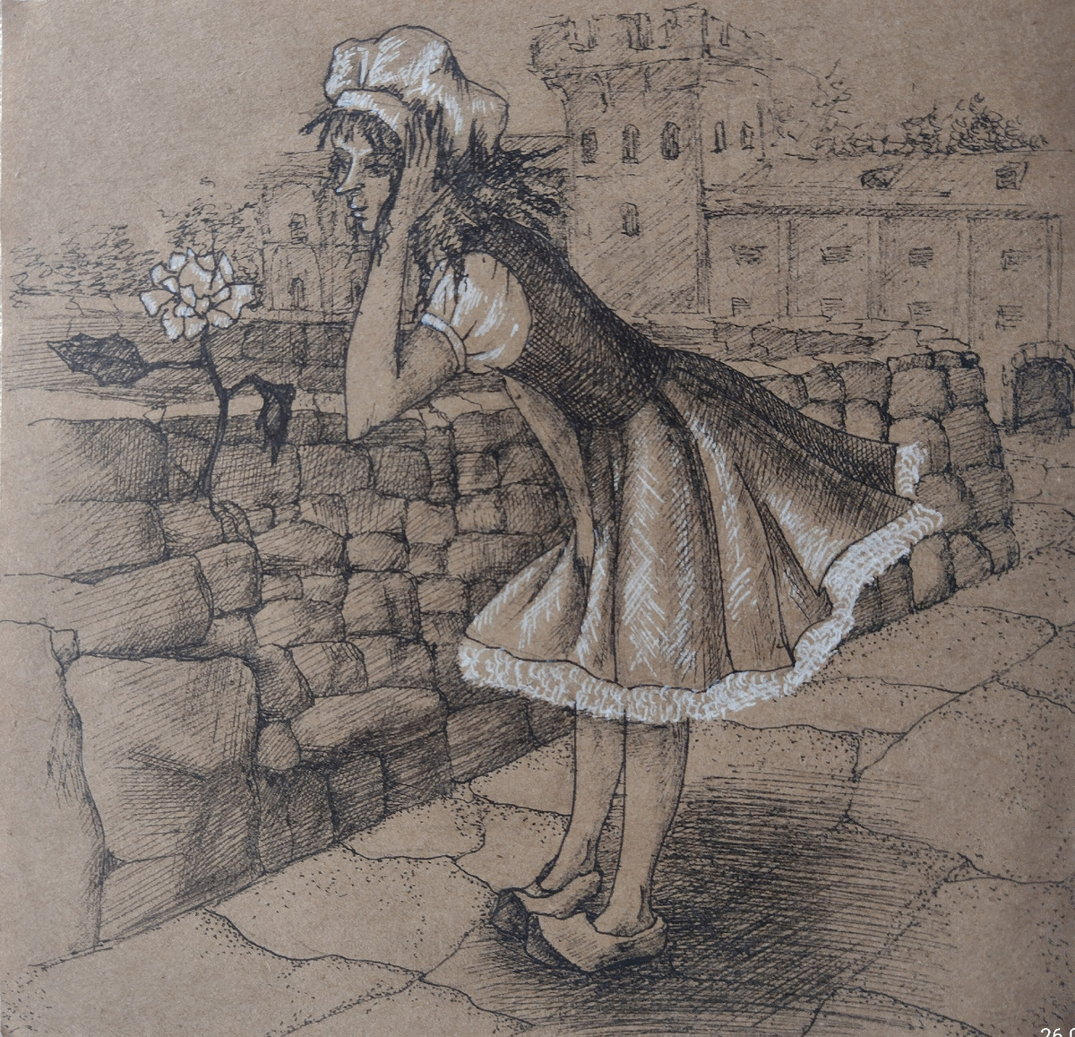 "Цветок среди камней" гелевые ручки, крафтовая бумага, размер около А5