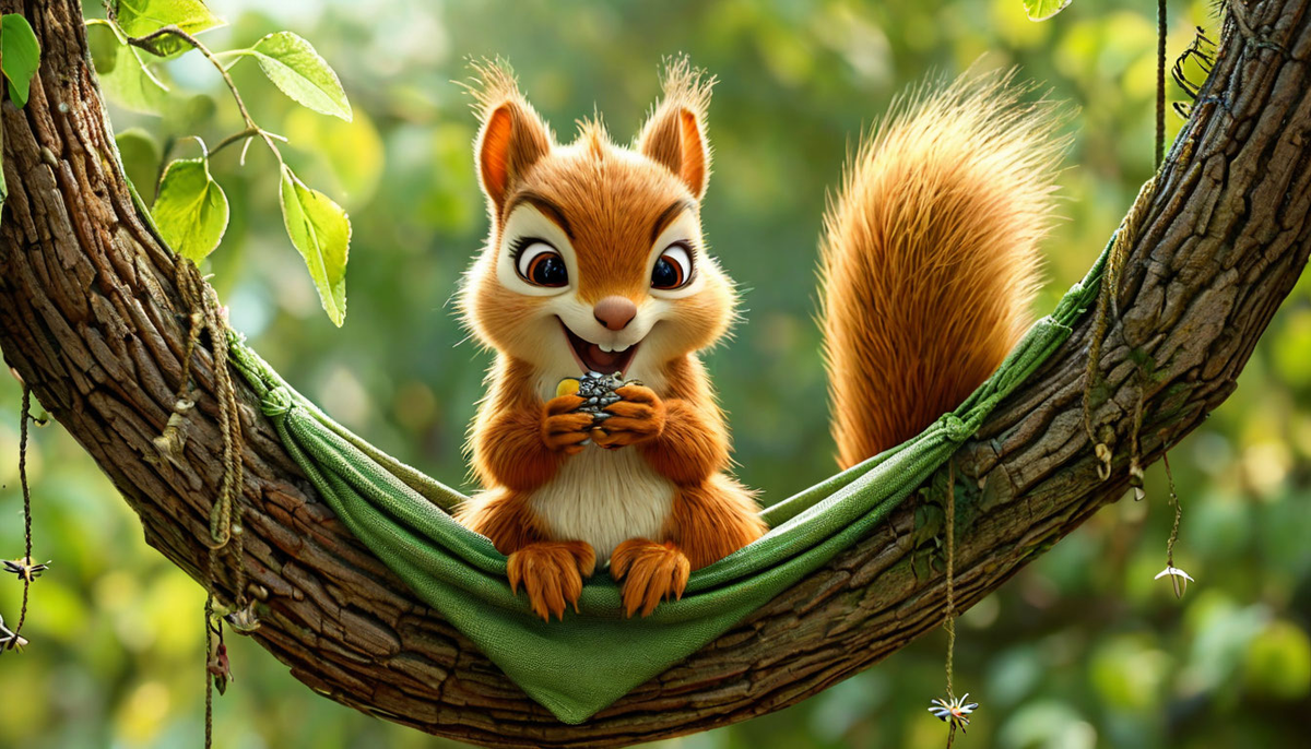 Белочка Ляля на ветке в гамаке