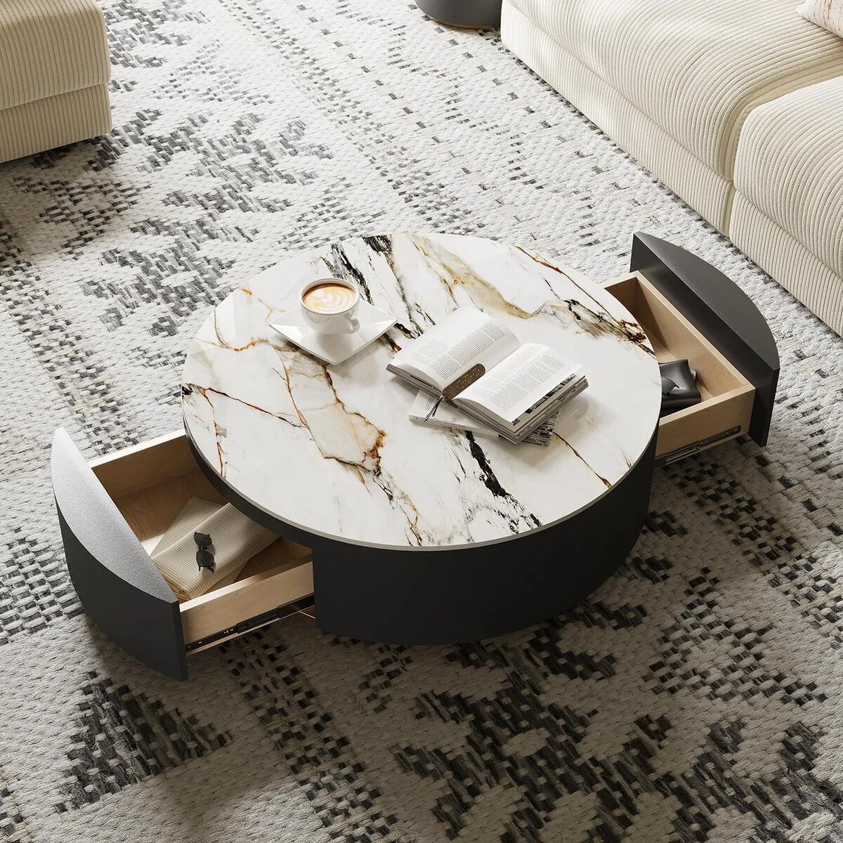 Журнальный столик с ящиками и столешницей из кварца