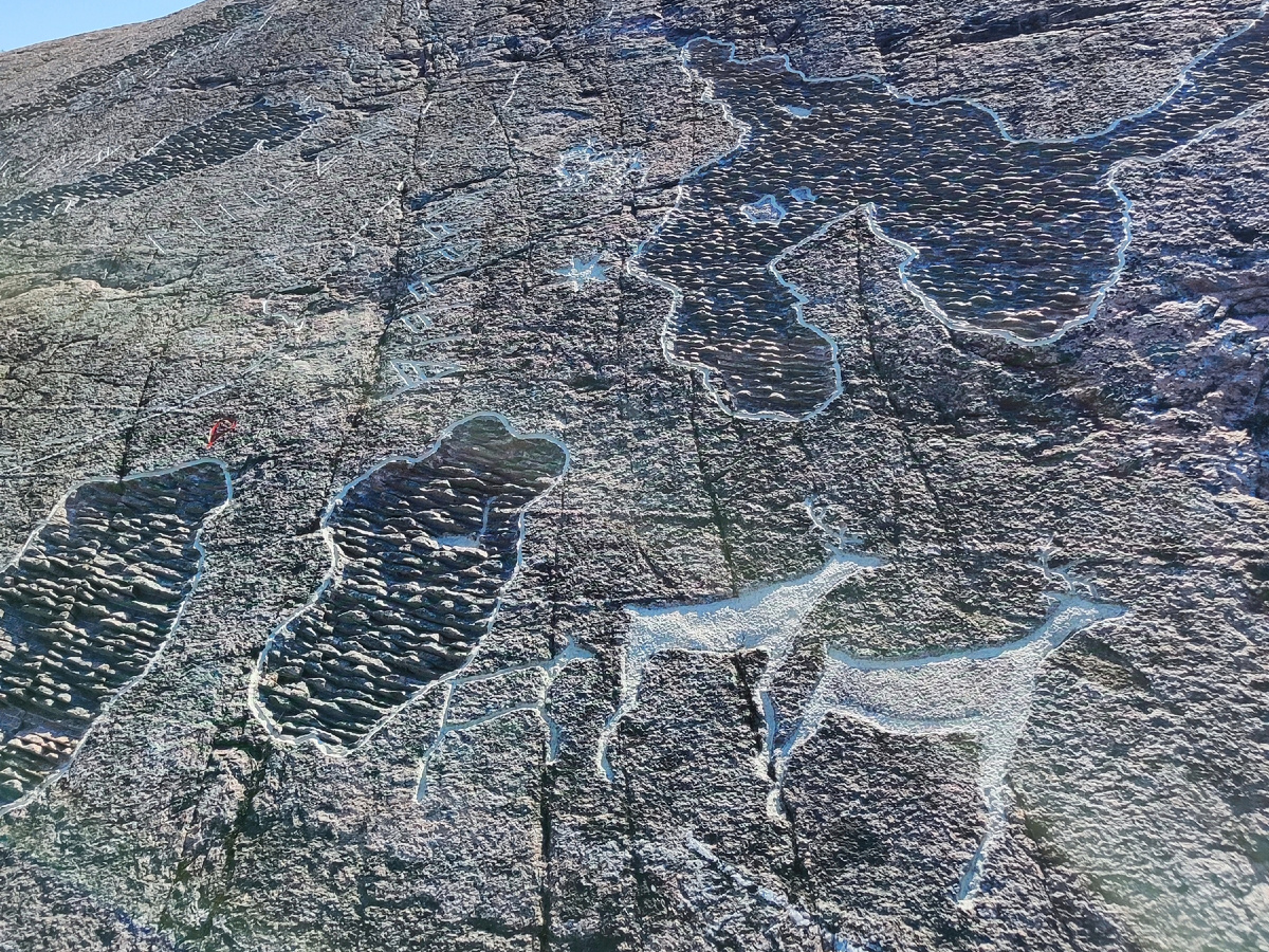 Эко-площадка "Каменный век": фактурная скала с наскальными изображениями (петроглифами).