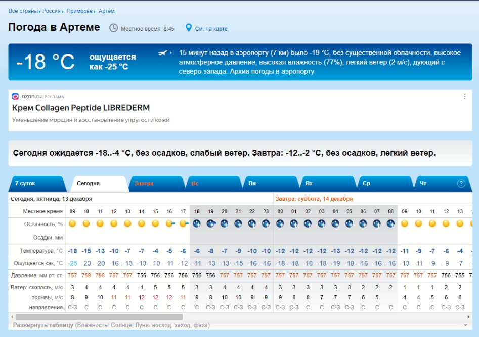 Прогноз погоды от rp5.ru