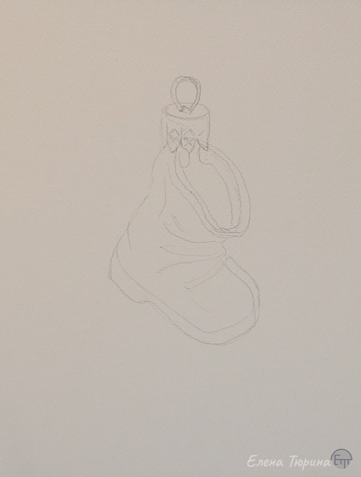 Елена Тюрина. Рисунок графитным карандашом елочной игрушки. Этап I. Размер: 18x24см.