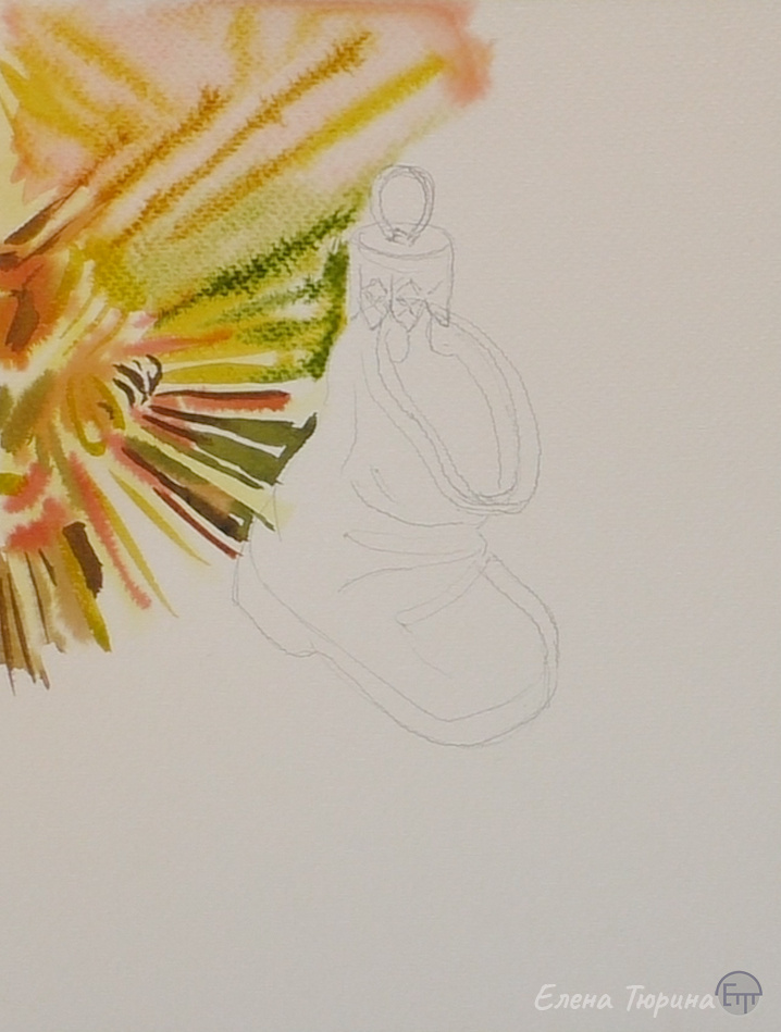 Елена Тюрина. Начало работы над фоном в технике "по-сырому". Этап II. Размер: 18x24см.