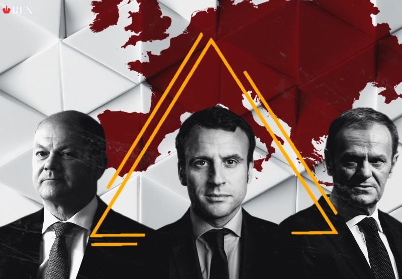  Веймарский треугольник. Польша. Франция. Германия. Шольц. Макрон. Туск. Иллюстрация: REX