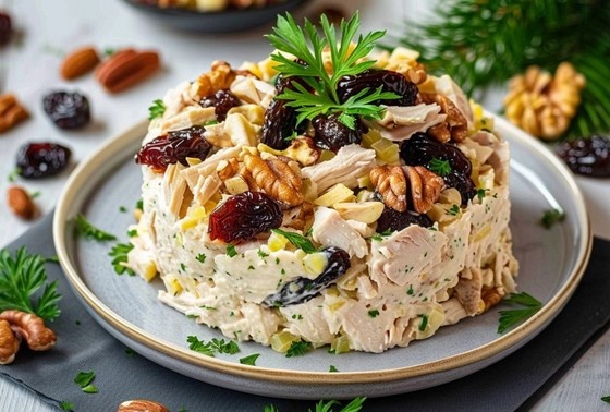    Салат из курицы с черносливом и орехами