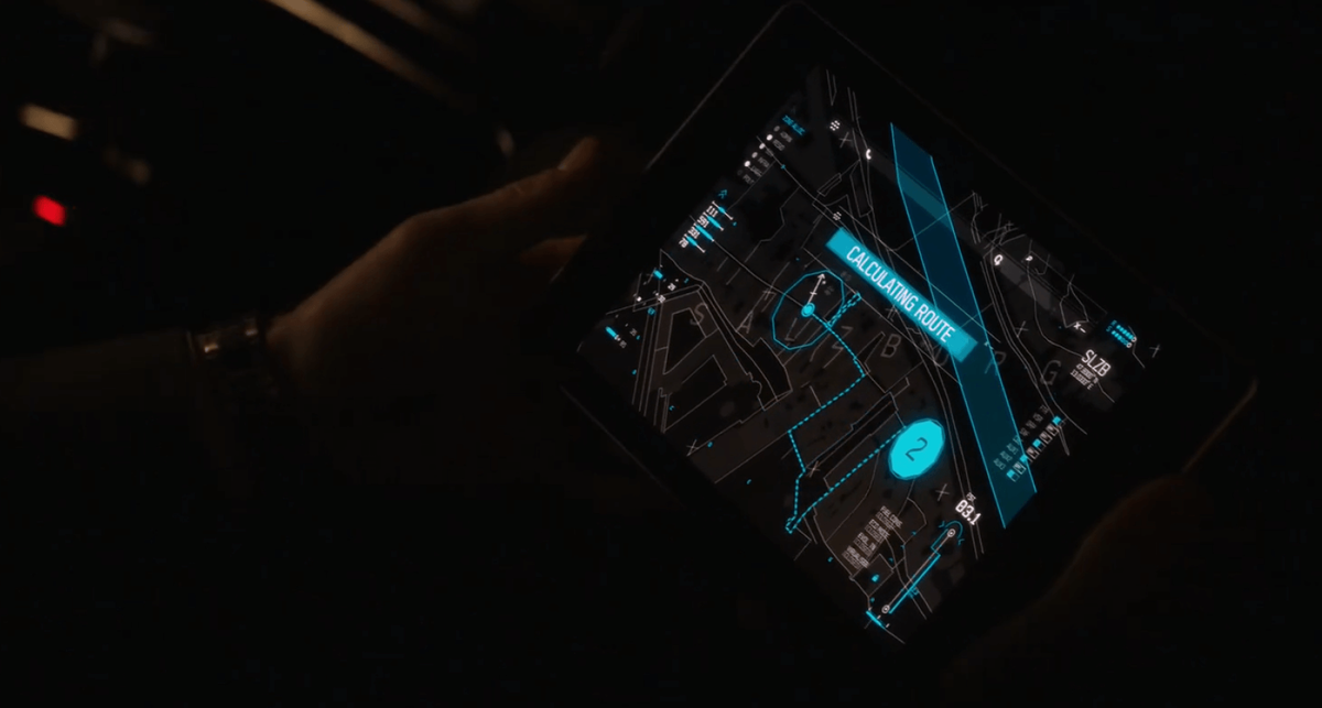 Кадр из фильма «Хитмэн: Агент 47», режиссер Александр Бах. Оптимизацию маршрута использует охотник Дельриего, чтобы уйти от погони