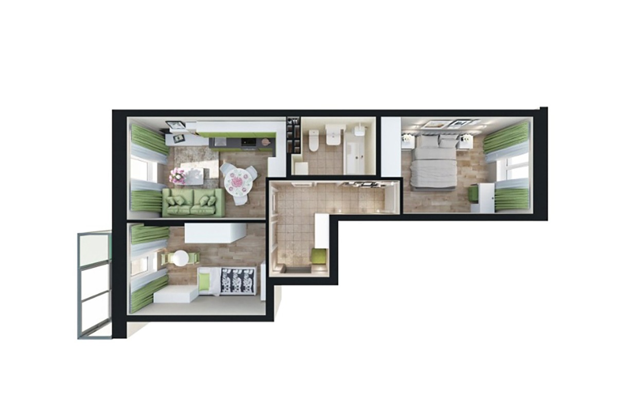 Планировочное решение и расстановка мебели по версии застройщика