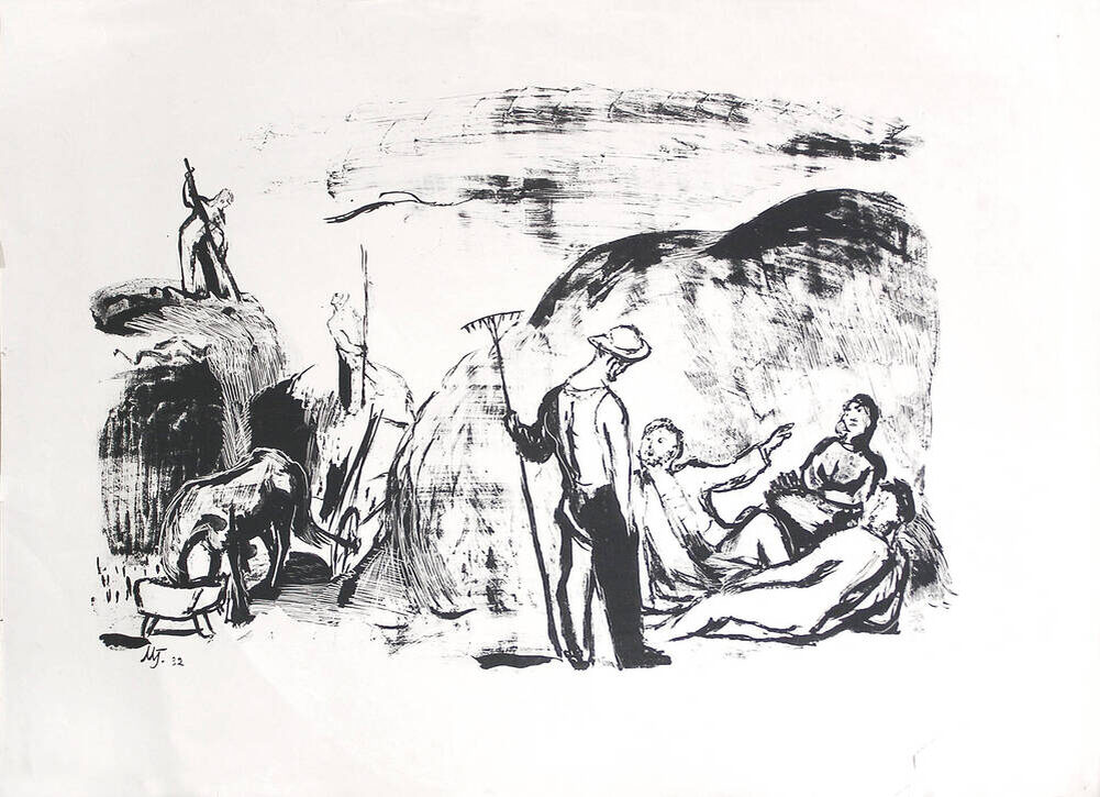 На уборке сена. Коммуна «Войо-Ново». Период создания: 1932 год. Автор: Горшман Мендель Хаимович