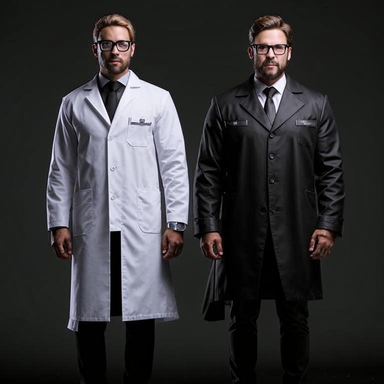 Нейросеть giga.chat от Сбера увидела этот эксперимент так: слева человек в лабораторном халате, а справа в пальто художника (больше похож на детектива) 