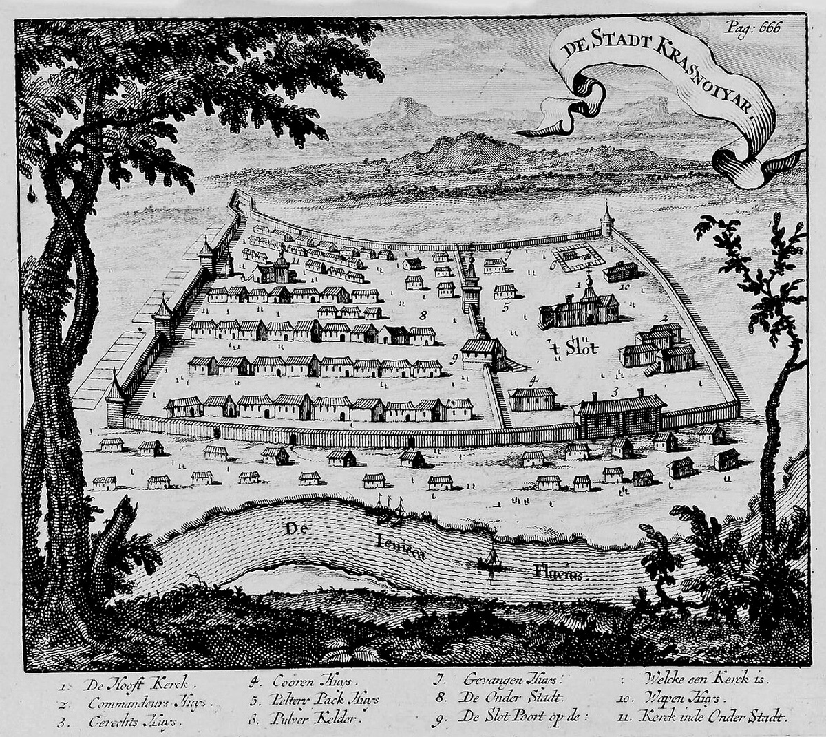     Новокачинский острог (позднее Красный Яр) был основан Андреем Дубенским в месте впадения р. Качи в Енисей. Теперь это площадь Мира на Стрелке. Так что копию острога придется возводить в другом месте
