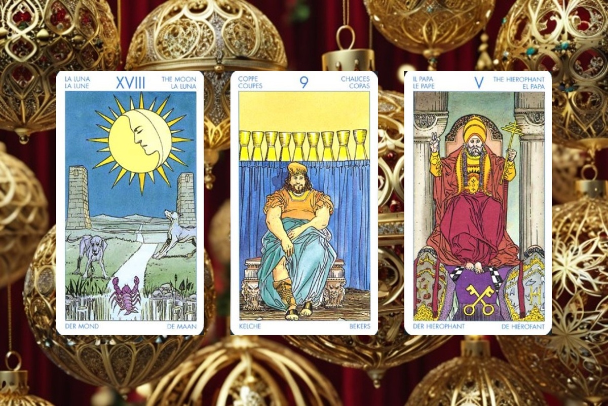1. Луна. 2. 9 Кубков. 3. Иерофант.
