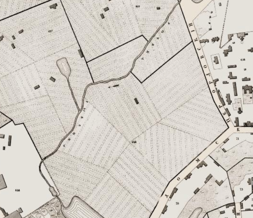 На карте Москвы 1852 года река называется Рыбенкой. С сайта www.retromap.ru.