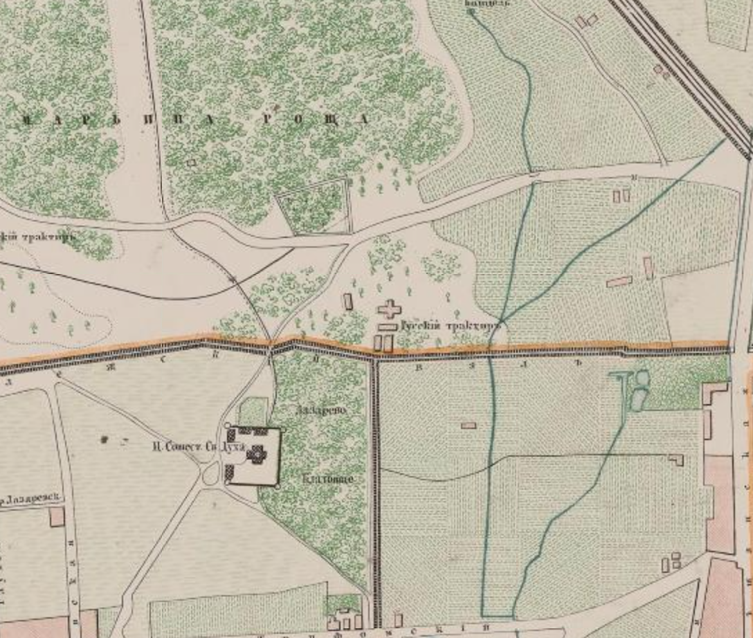 Река Напрудная на карте Москвы 1859 года. С сайта www.retromap.ru.