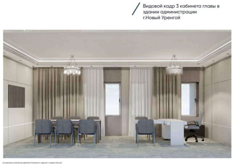 Стол мэра Нового Уренгоя и стол для переговоров, представленные в дизайн-проекте на сайте Госзакупок. Фото: официальный сайт Госзакупок