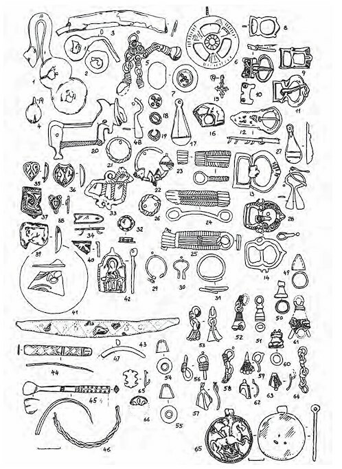 
Мурзихинское селище. Подъемный материал
Источник иллюстрации: «Археология Волго-Уралья. Том V. Средние века (VIII-начало XIII вв.)» / Институт археологии им. А.Х. Халикова АН РТ