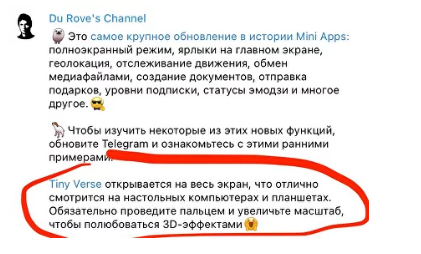 Павел Дуров поддержал проект Tiny Verse в своем Telegram канале