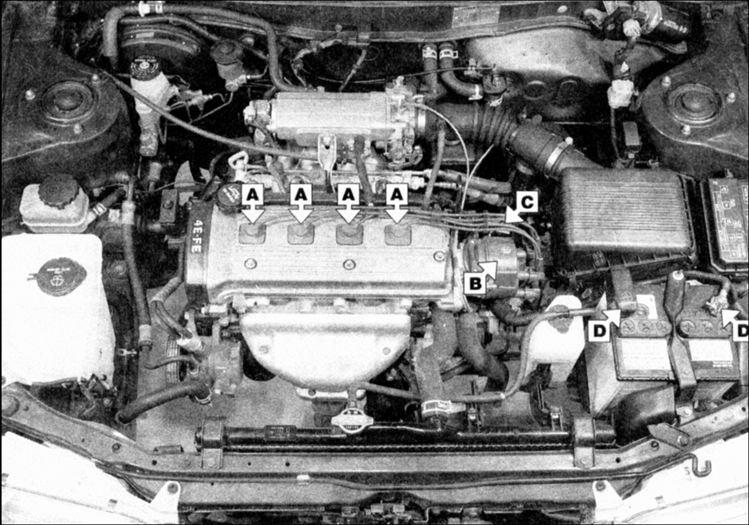 Расположение разъемов топливной системы и системы зажигания. 