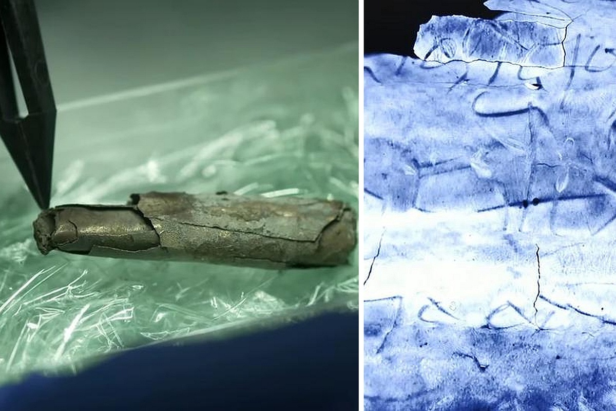    Капсула находилась на шее покойного. Внутри была тончайшая серебряная фольга с текстом (фрагмент справа). / hessenschau.de