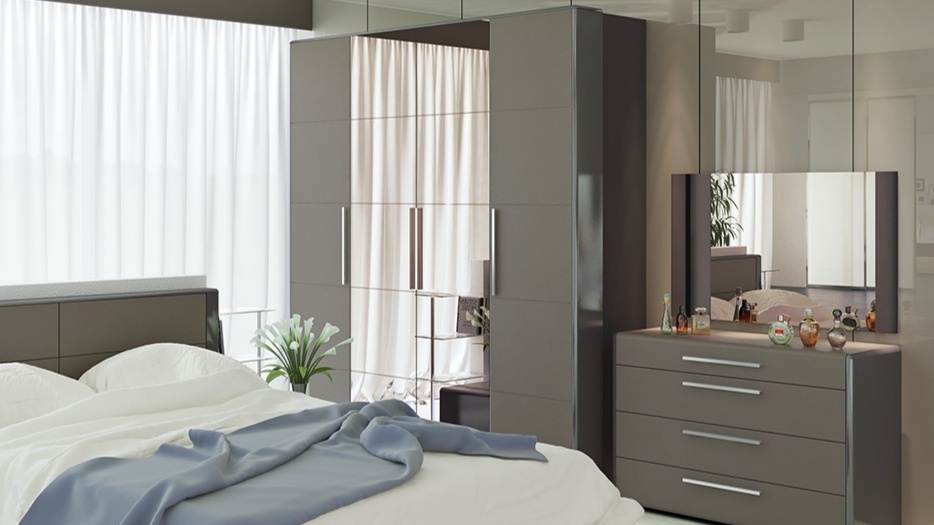 Шкаф Наоми фабрика "Три Я" г. Волгодонск. Благодаря подходу фабрики к комплектации модульных систем, на фабрике существует возможность выбрать не только конфигурацию, но и фасады для шкафов. Это позволяет создать самим свой идеальный шкаф