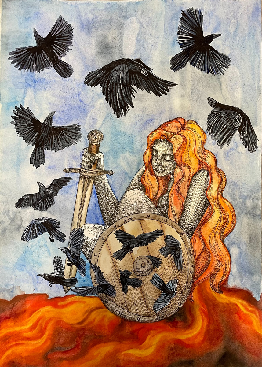 Неистовая воительница (Морриган)/бумага,акварель,тушь