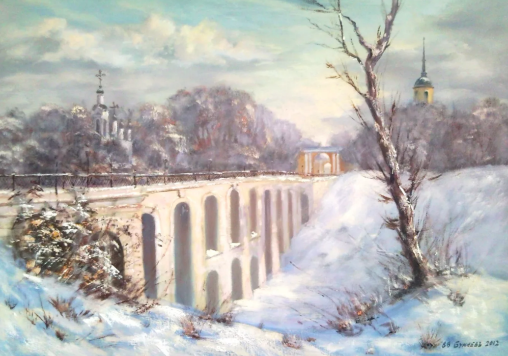 Картина калужского художника В.В. Бунеева "Каменный мост зимой" 2012 года