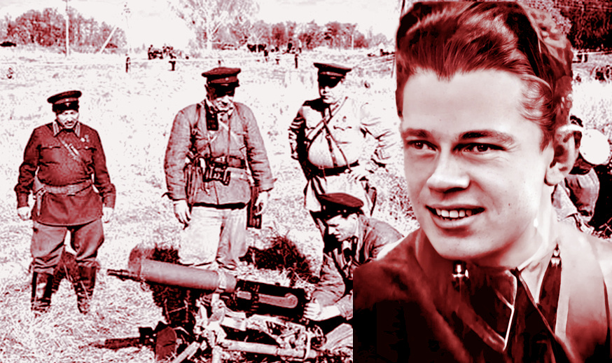 Герой повествования на фоне боевых чекистов.