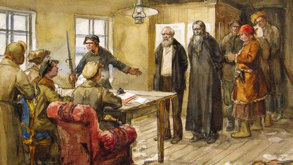 И. Владимиров. Помещик и поп приговариваются к расстрелу революционным трибуналом, 1935 г.