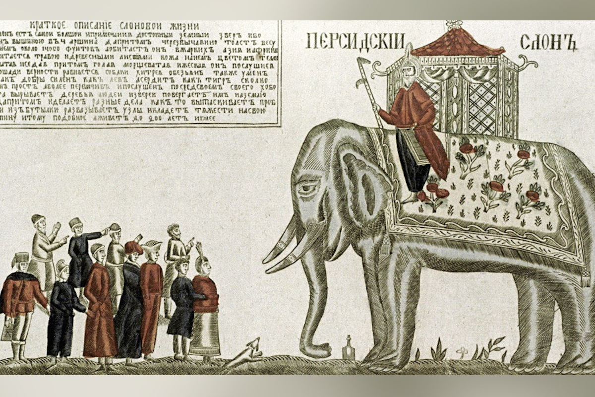 Старинный лубок с изображением слона. Источник: Яндекс Картинки