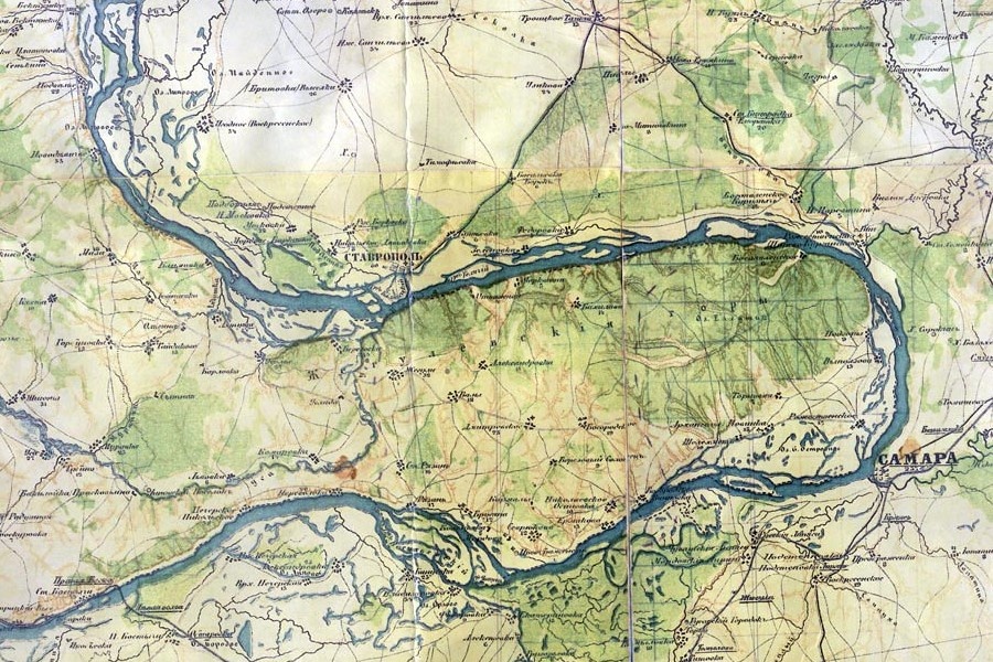 Старая карта Самарской Луки и города Ставрополь (фото из интернета)