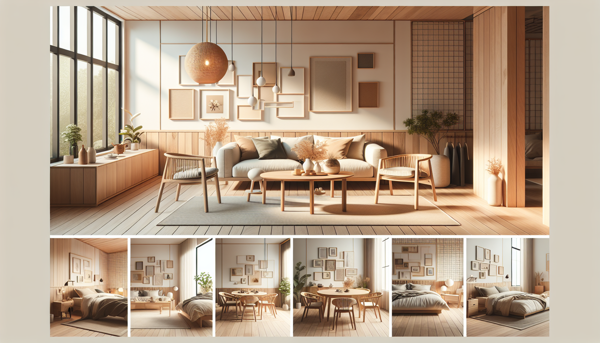 Изображение показывает уютные комнаты с акцентом на комфорт, натуральные материалы и незагроможденный дизайн. 