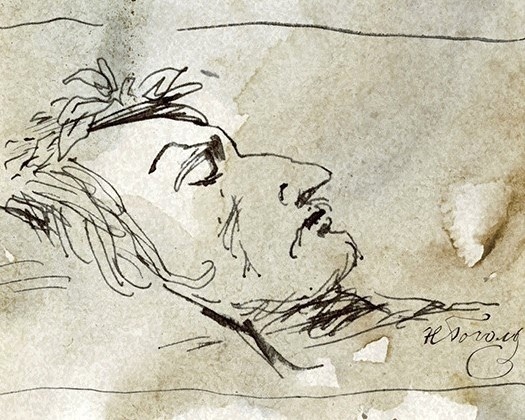 На фотографии: «Гоголь на смертном одре». По рисунку В.А. Рачинского (1852 год), который до сих пор приписывается Дмитриеву-Мамонову.
