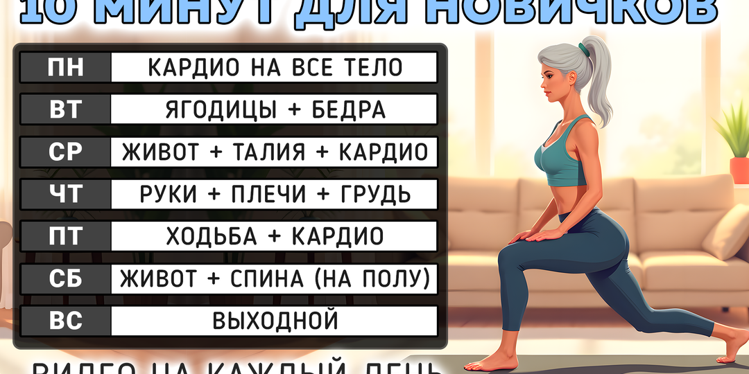 7 простых тренировок для новичков и при большом весе (10 минут + план на неделю)