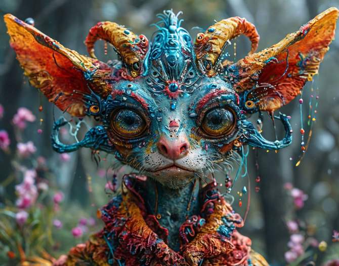 Большие языковые модели в виде загадочных неземных существ на фоне футуристического пейзажа с использованием ярких цветов и высокого контраста