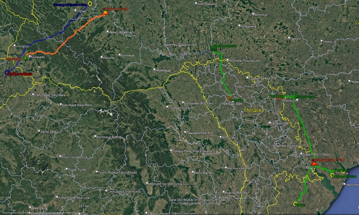 Все ВЛ, связывающие украинскую и европейскую энергосистемы, которые можно атаковать в рамках заданных ограничений.