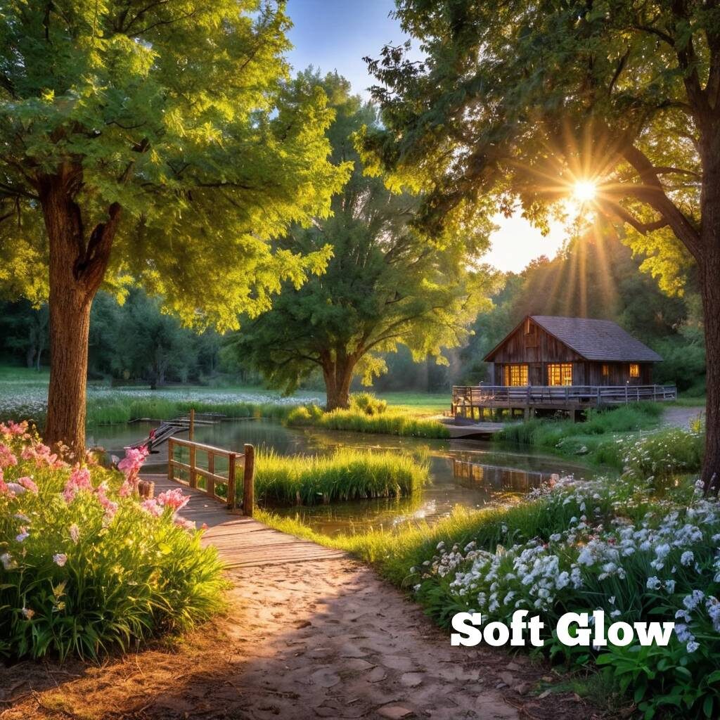 A peaceful scene with a soft glow around the edges, the subject surrounded by a warm, ethereal light that gives a magical, dreamlike quality.