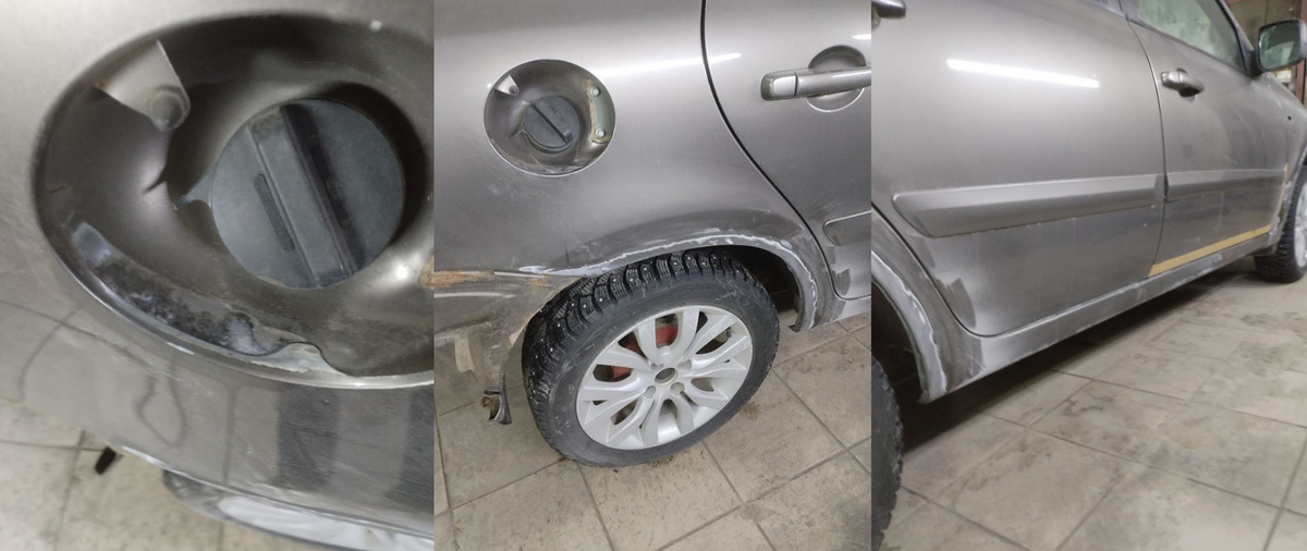 Зачищаем стыки и кромки кузовных панелей с правой стороны