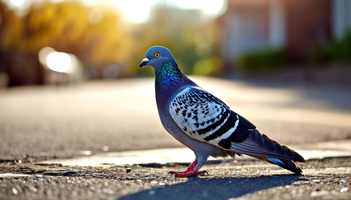 Голубь, стоящий на границе между солнечным и тенистым участками земли, символ перемен.