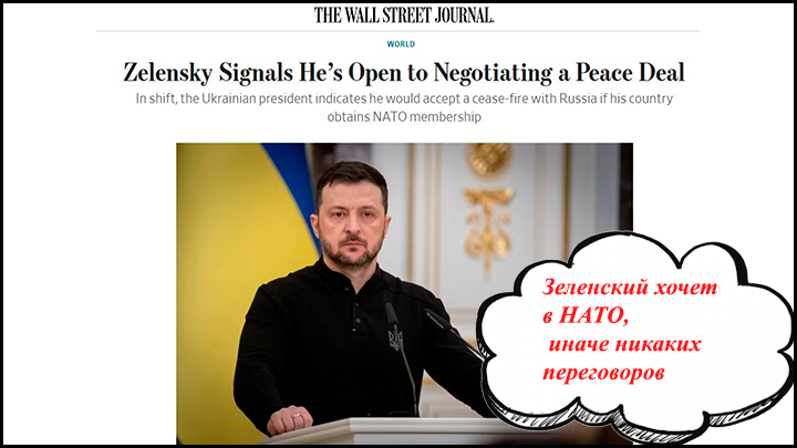    Зеленский хочет в НАТО, иначе - никаких переговоров//Скриншот страницы сайта The Wall Street Journal