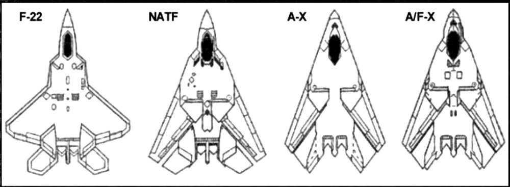 эволюция проекта компании Lockheed от F-22 через NATF и A-X к A/F-X. Схема сайта aerospaceweb.org