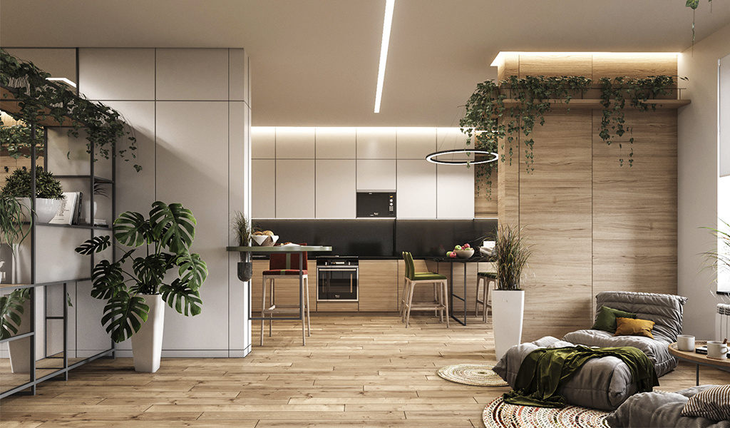 Экологичность и спокойствие в интерьере (фото: angstrem-mebel.ru)