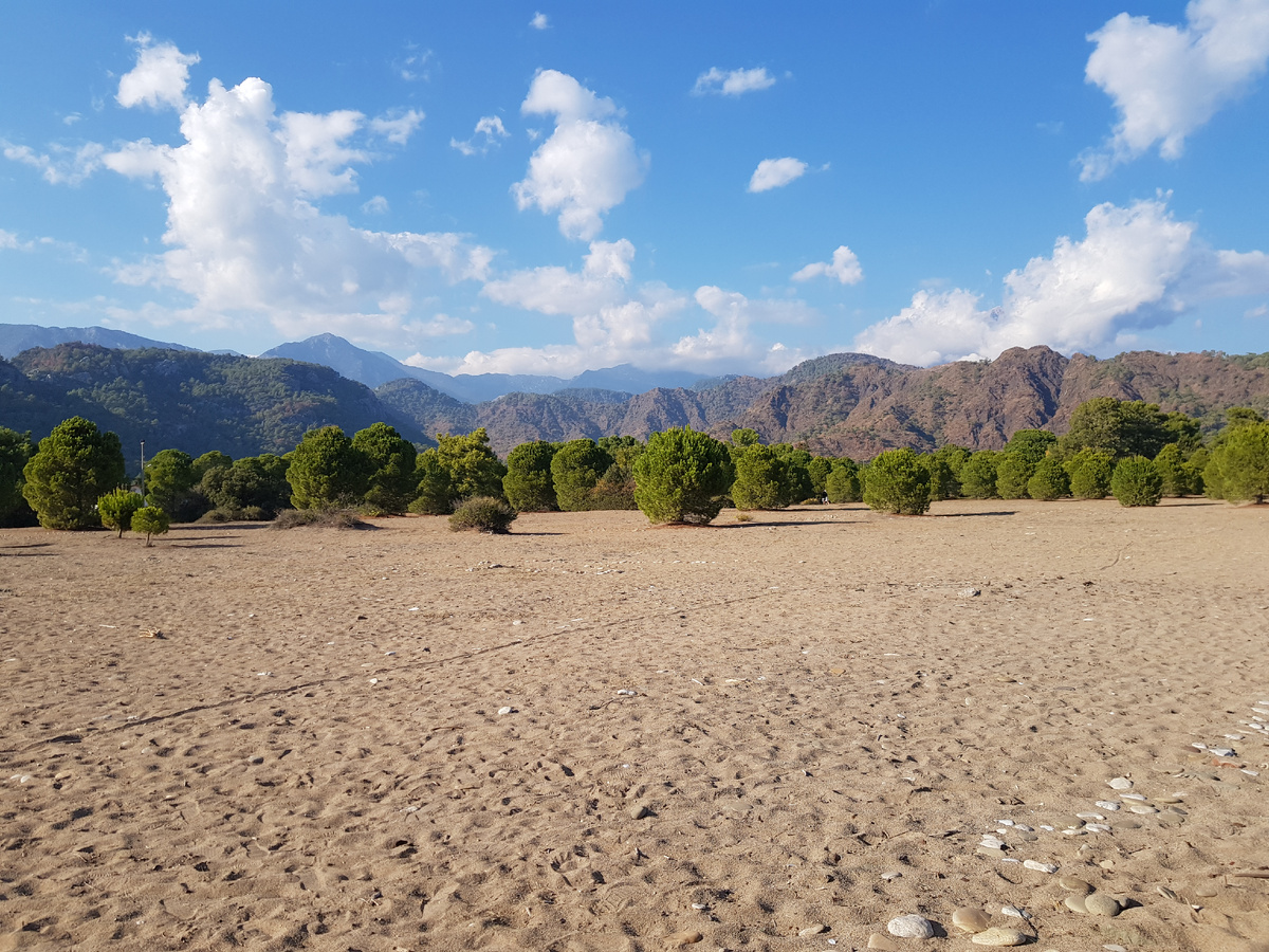 Живописный горный пейзаж прямо на пляже