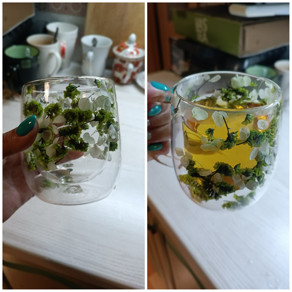 Справа - с зелёным чаем