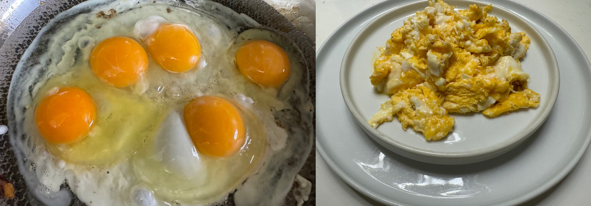 5 яиц на сковороде — это, кажется, много. Скрембл из 5 яиц на тарелке—нормальная порция