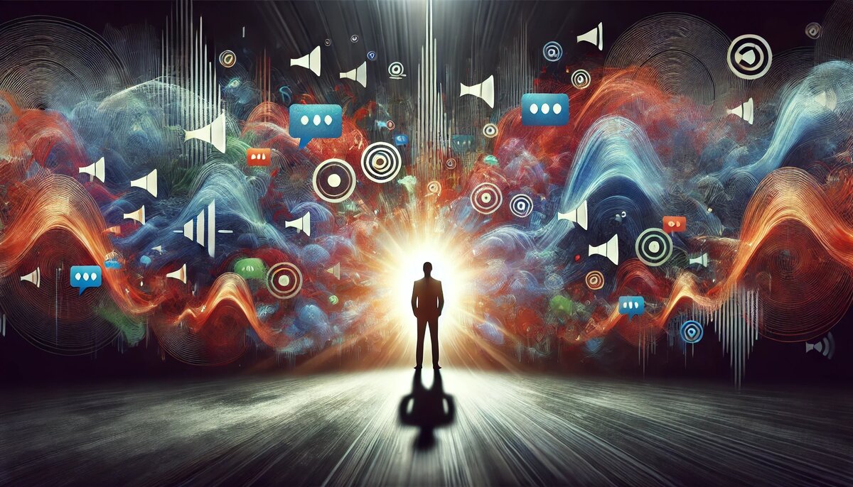 Шум как символ: образ, где хаос окружающей реальности поглощает человека.