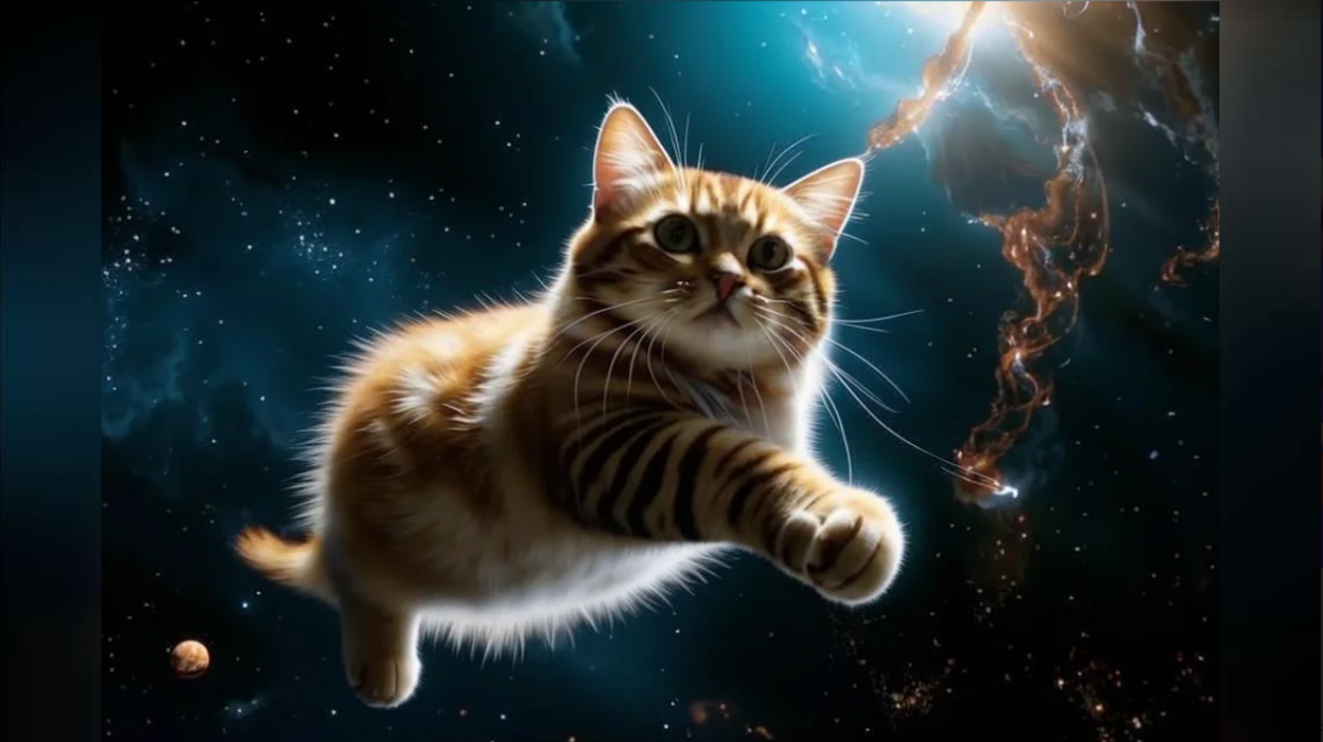 Кот в космосе, сгенерированный Kandinsky (Источник: Kandinsky)