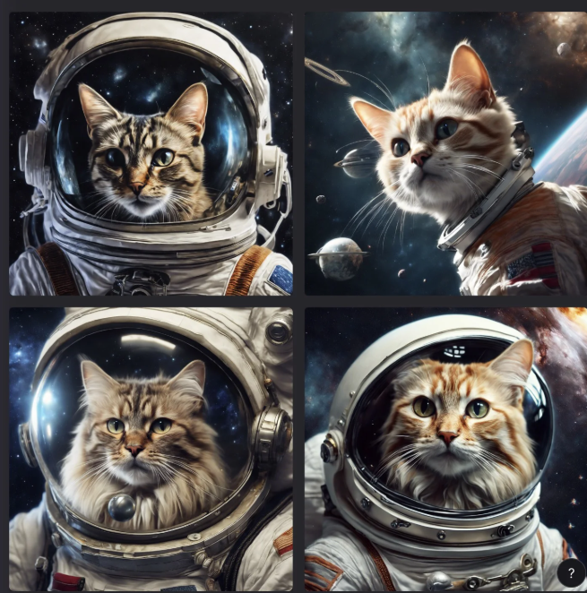 Коты в космосе, сгенерированные DreamStudio (Источник: DreamStudio)