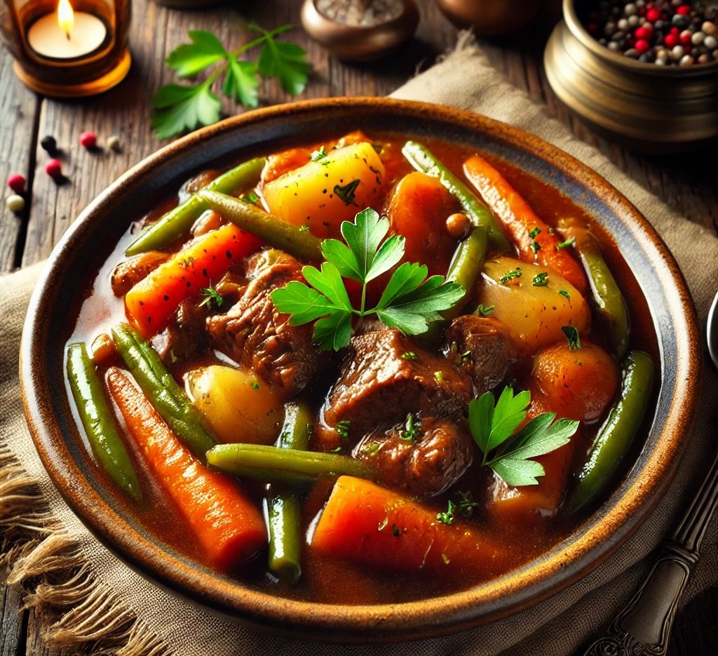 Тушеная говядина с овощами